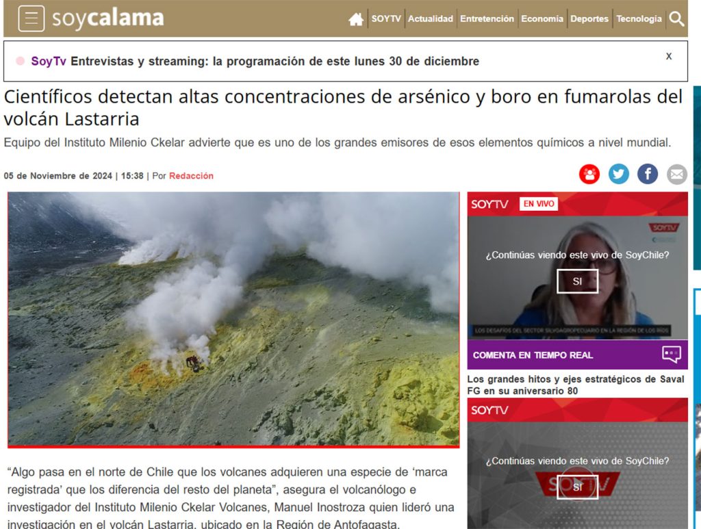 Soy Calama: “Científicos detectan altas concentraciones de arsénico y boro en fumarolas del volcán Lastarria”