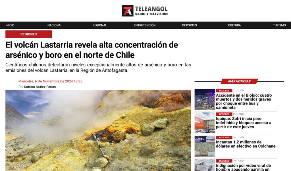 Tele Angol: “El volcán Lastarria presenta altas concentraciones de arsénico y boro en el norte de Chile”