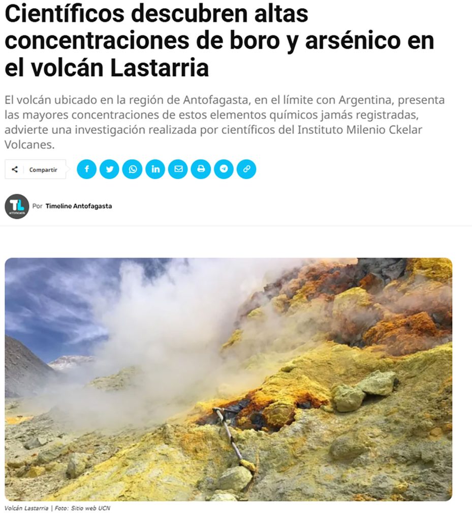 Timeline: “Científicos descubren altas concentraciones de boro y arsénico en el volcán Lastarria