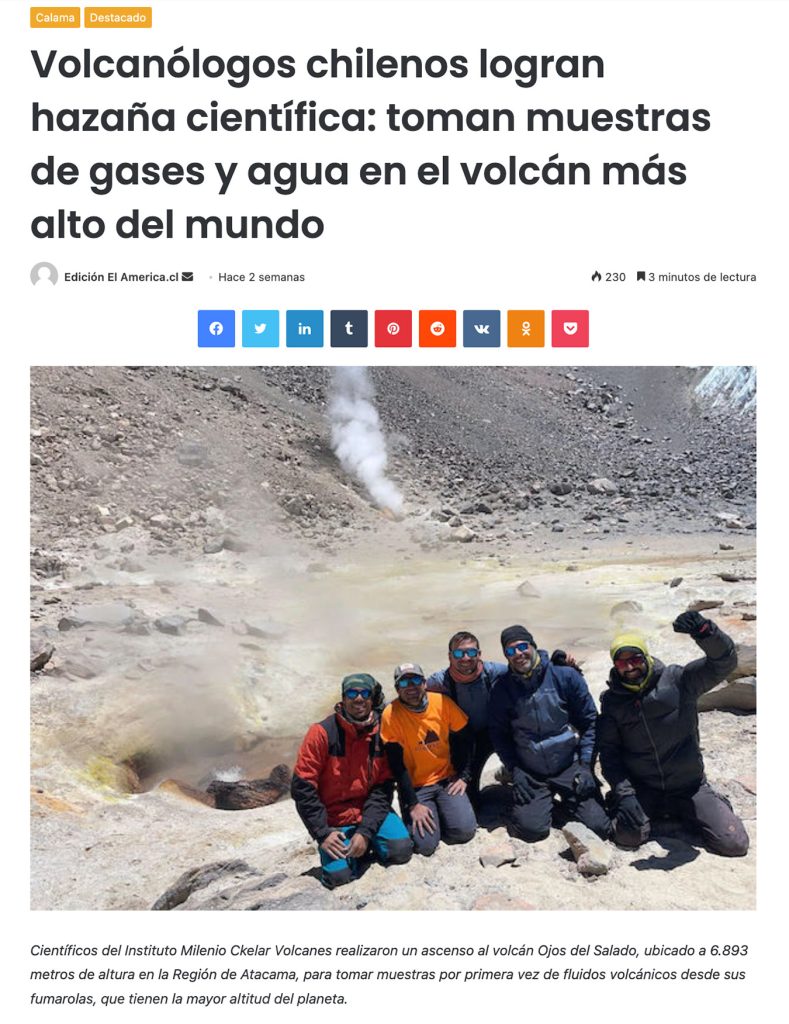 El América: “Volcanólogos chilenos logran hazaña científica: toman muestras de gases y agua en el volcán más alto del mundo”