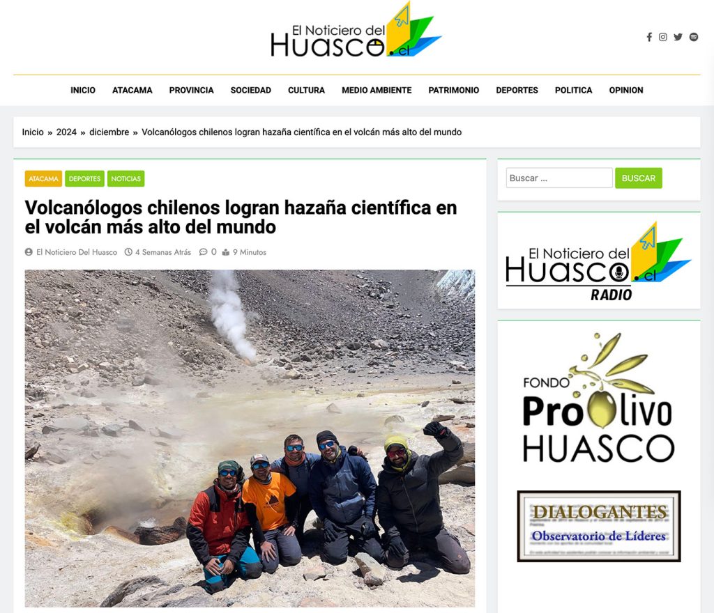 El Noticiero del Huasco: “Volcanólogos chilenos logran hazaña científica en el volcán más alto del mundo”