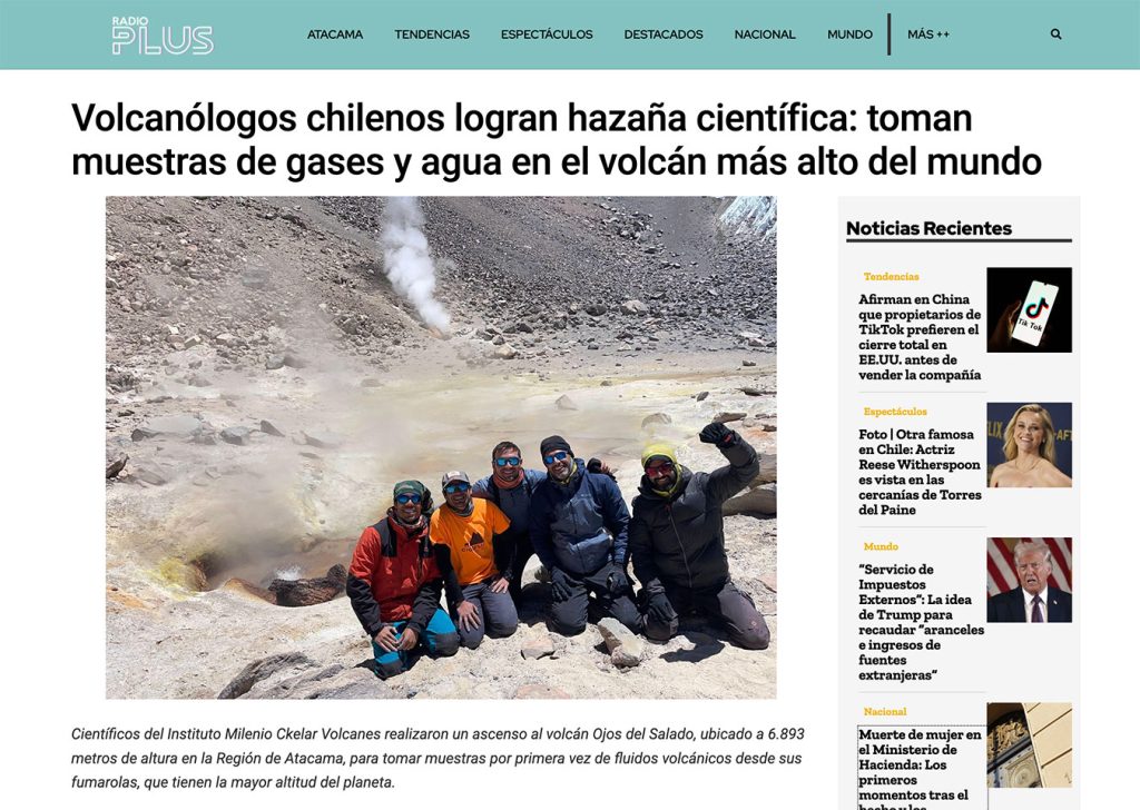 Radio Plus: “Volcanólogos chilenos logran hazaña científica: toman muestras de gases y agua en el volcán más alto del mundo”