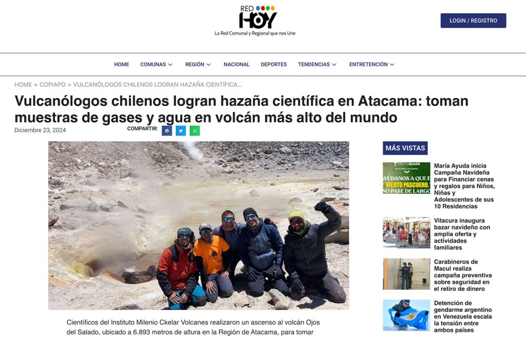 Red Hoy: “Vulcanólogos chilenos logran hazaña científica en Atacama: toman muestra de gases y agua en volcán más alto del mundo”