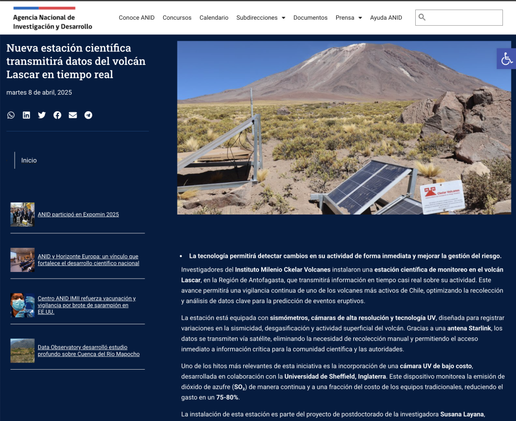ANID: «Nueva estación científica transmitirá datos del volcán Lascar en tiempo real»