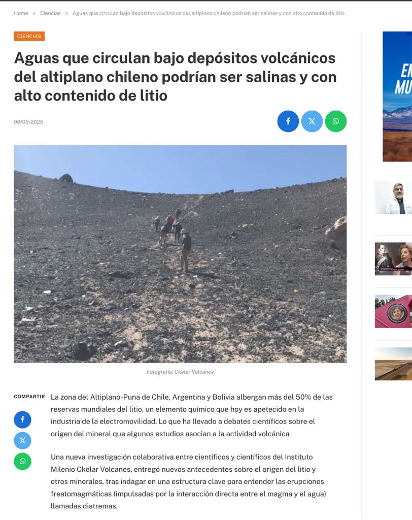 Calama en línea: «Aguas que circulan bajo depósitos volcánicos del altiplano chileno podrían ser salinas y con alto contenido de litio»