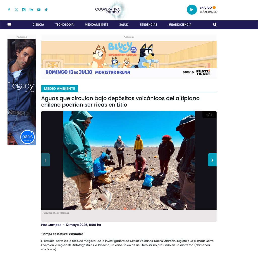 Cooperativa Ciencia: «Aguas que circulan bajo depósitos volcánicos del altiplano chileno podrían ser ricas en Litio»