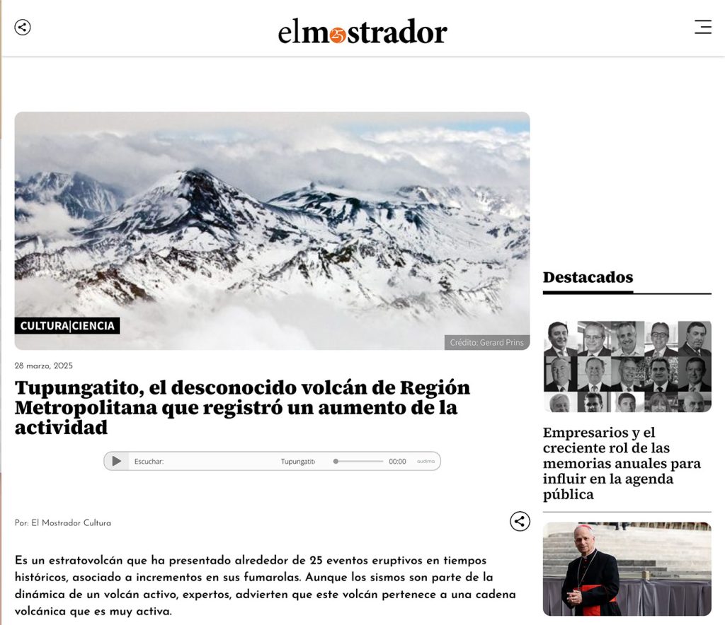 El Mostrador: «Tupungatito, el desconocido volcán de Región Metropolitana que registró un aumento de la actividad»