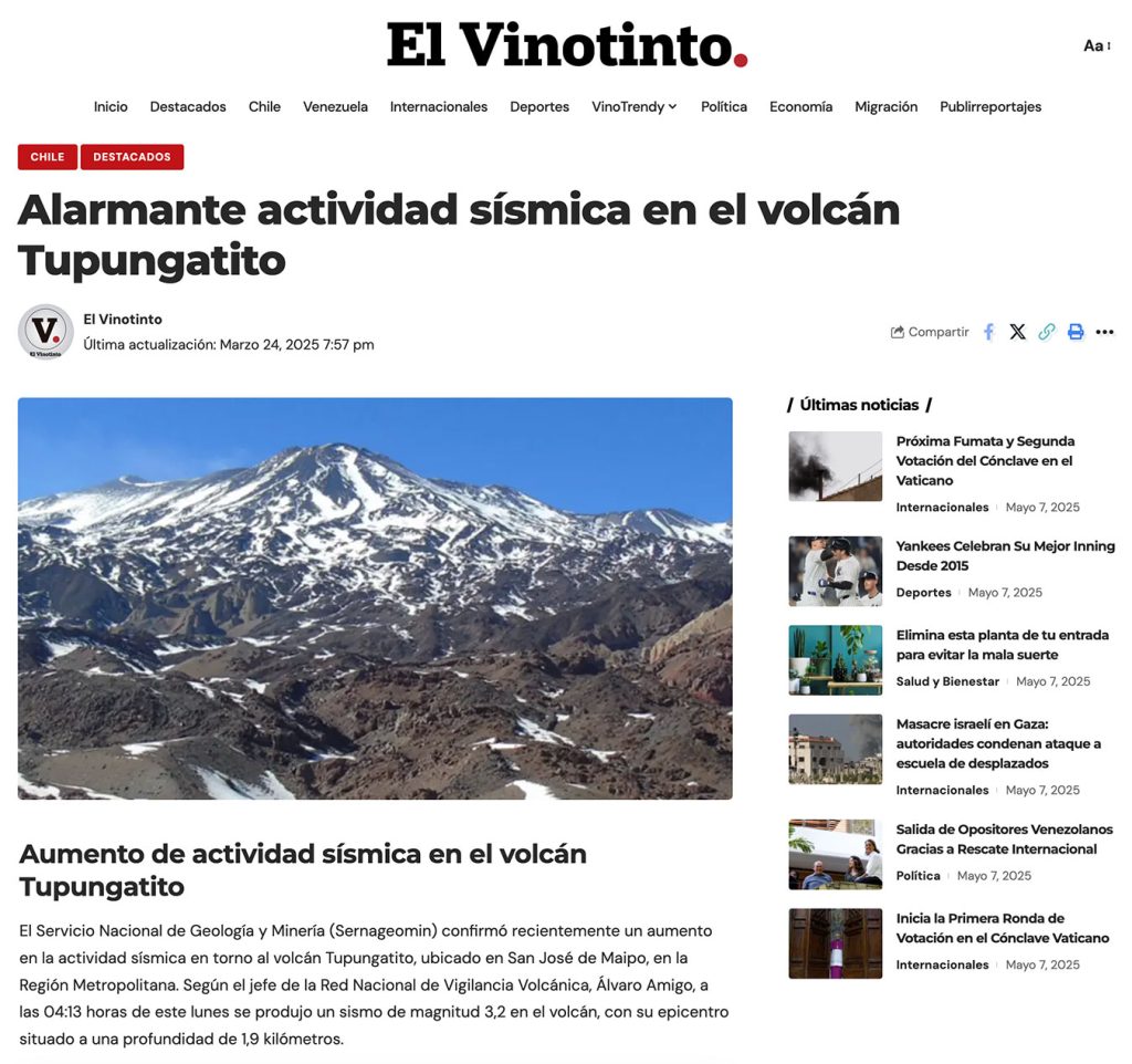 Vino tinto: «Alarmante actividad sísmica en el volcán Tupungatito»