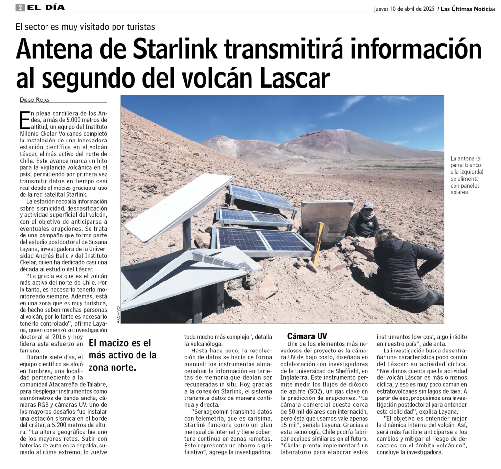 Las Últimas Noticias: «Antena de Starlink transmitirá información al segundo del volcán Lascar»