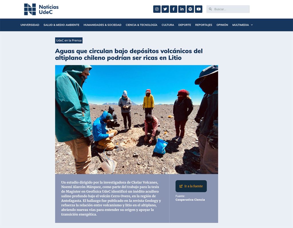 Noticias Udec: «Aguas que circulan bajo depósitos volcánicos del altiplano chileno podrían ser ricas en Litio»