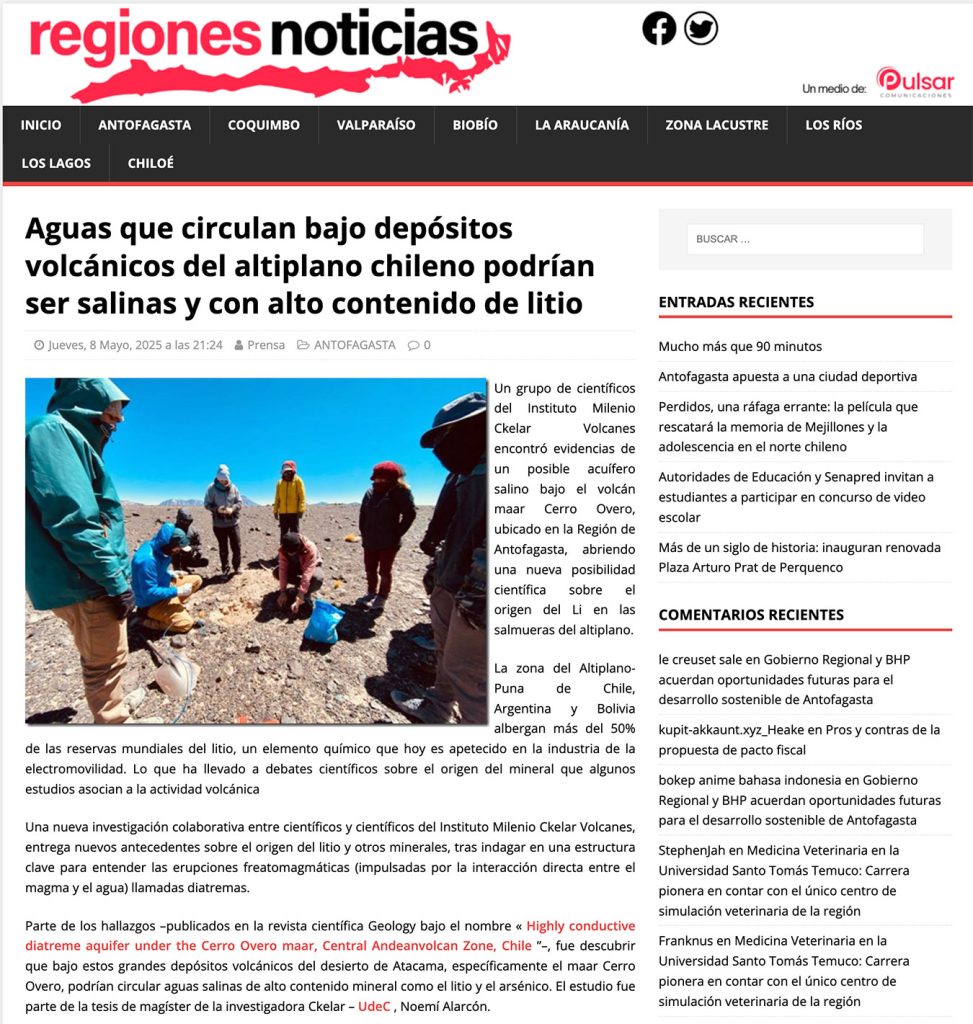 Regiones Noticias: «Aguas que circulan bajo depósitos volcánicos del altiplano chileno podrían ser salinas y con alto contenido de litio»