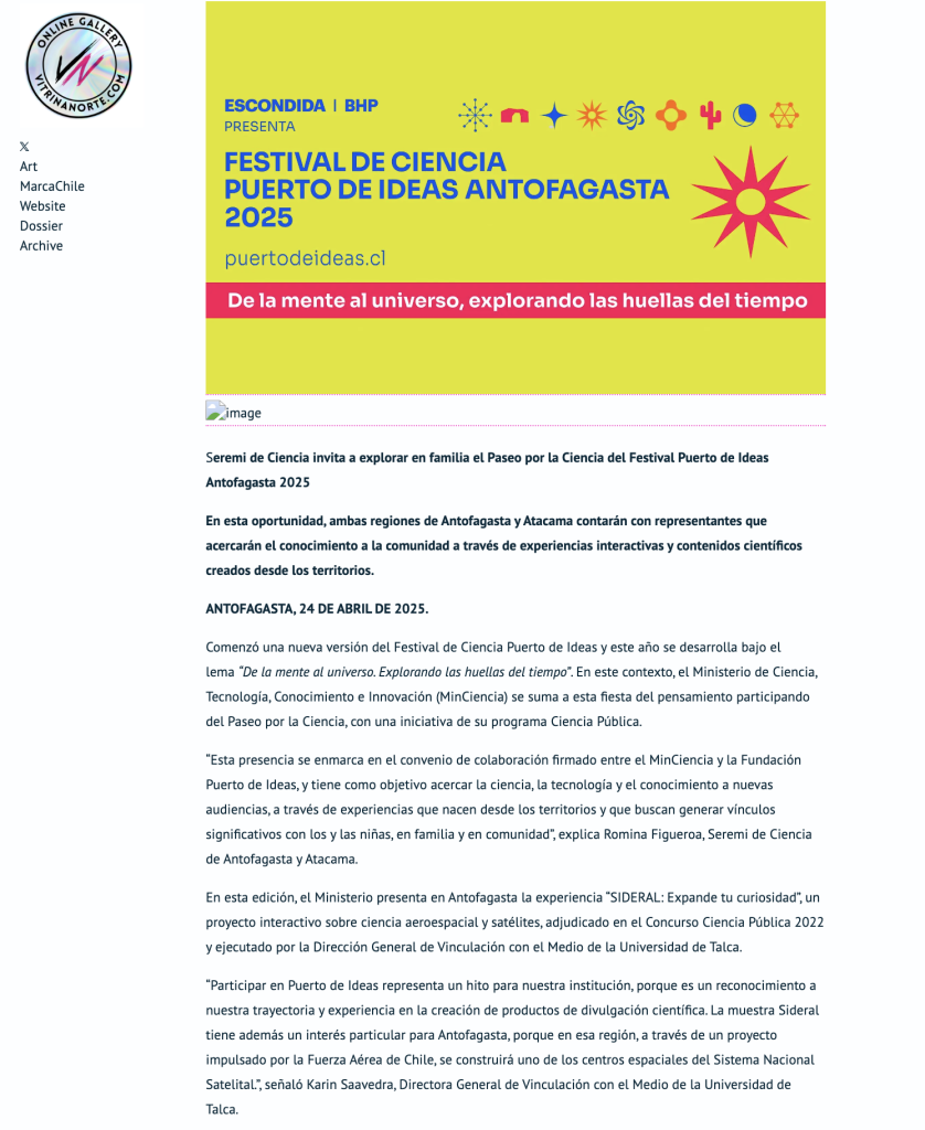 Vittrina Norte: «Seremi de Ciencia invita a explorar en familia el Paseo por la Ciencia del Festival Puerto de Ideas Antofagasta 2025»